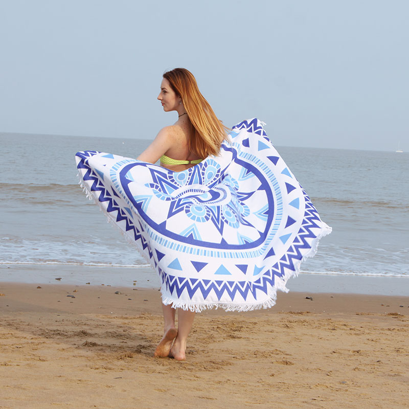Factory direct sales of beach towels, shawls, active printed super absorbent beach towels, round tassel beach towels Specification image
