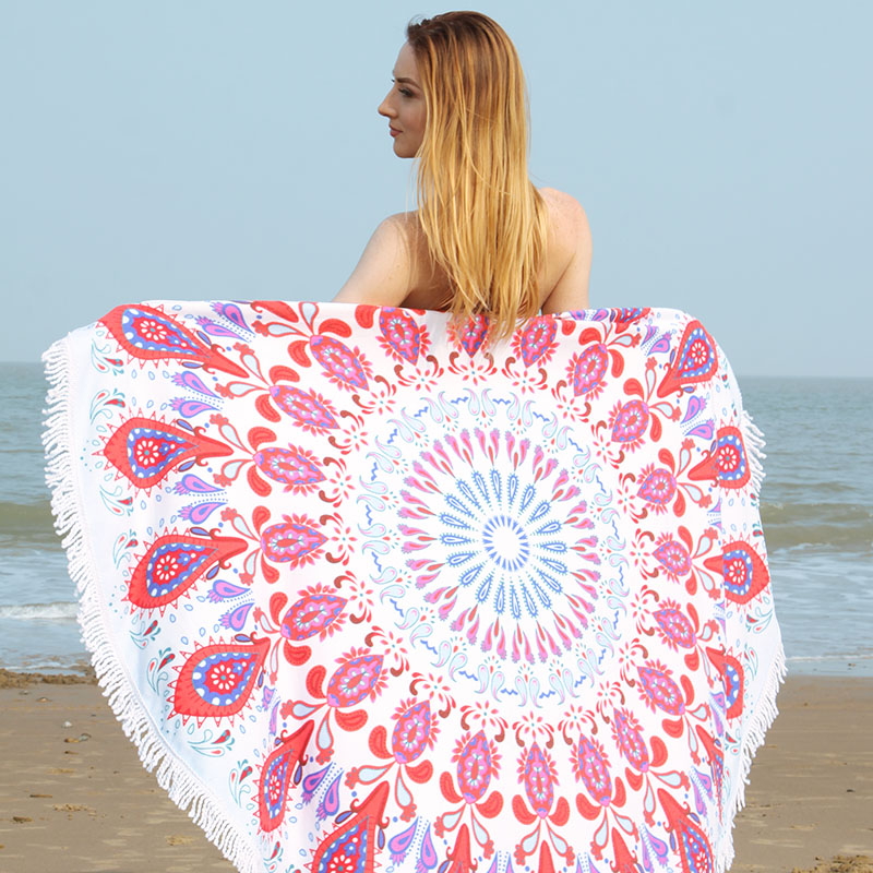 Direct sales from the manufacturer of the 2017 new best-selling round tassel microfiber beach towel shawl Application Scenario