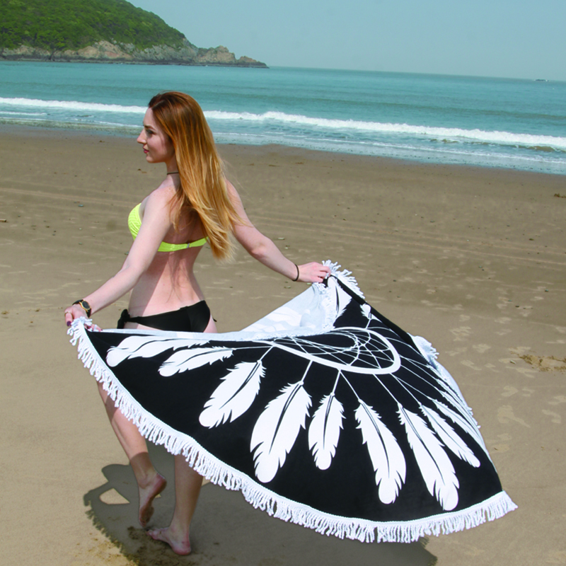 Best-selling European and American style active tassel beach towel, round superfine fiber active printed beach towel Specification image