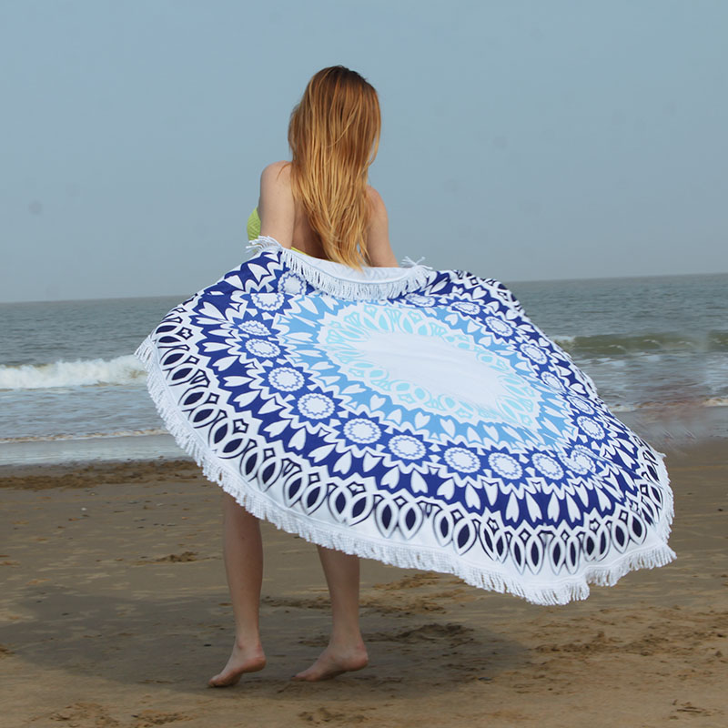 New best-selling round beach bath towels with tassels in stock, wholesale and customized patterns