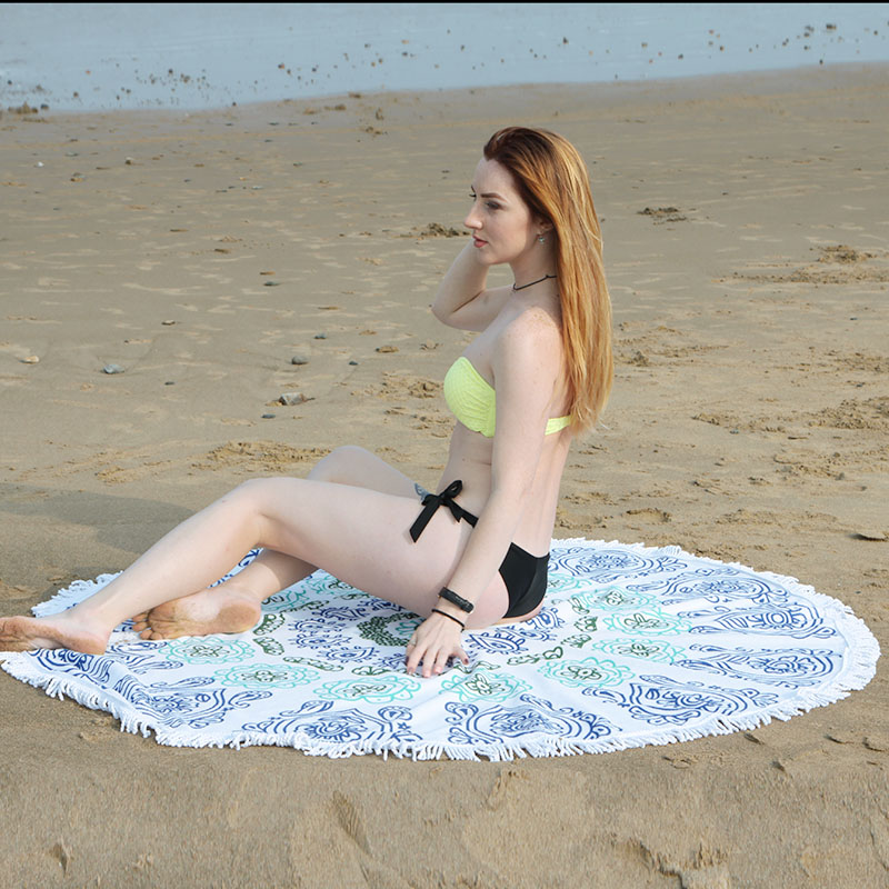 Amazon round printed beach towels, fringed beach towels, microfiber towels, absorbent bath towels Specification image