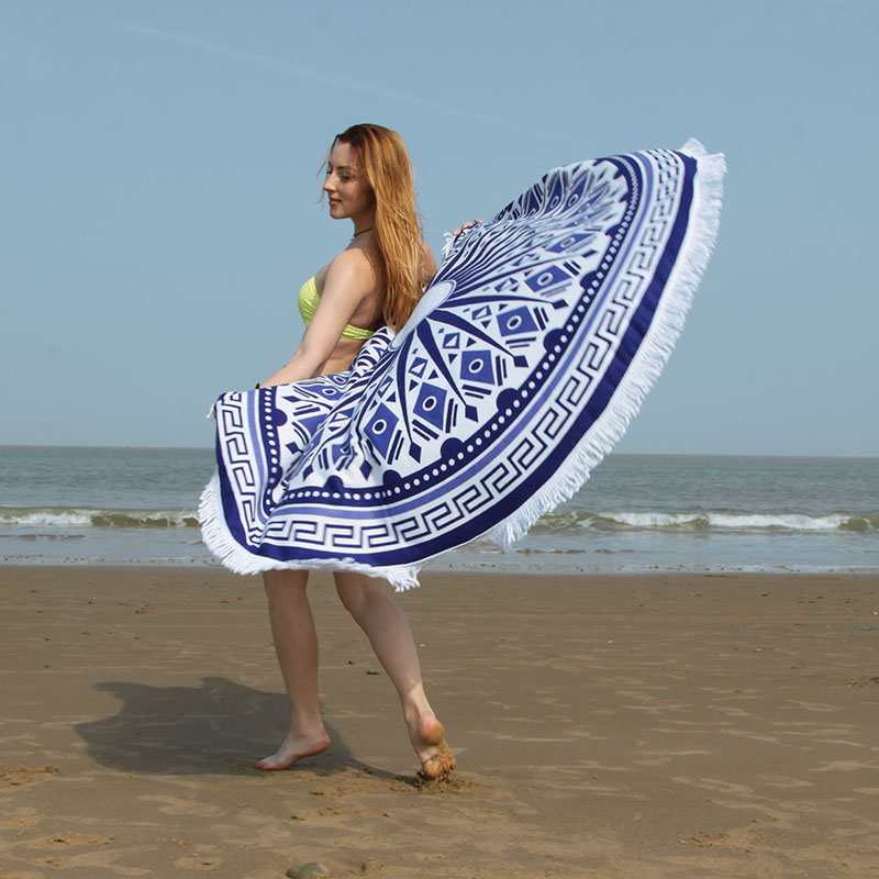 Best-selling Lusu beach towels, round superfine fiber reactive printed beach towels, factory direct sales details Picture