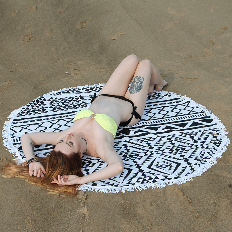 New ultra-fine fiber round beach towels with tassels for export and printed bath factory direct sales details Picture
