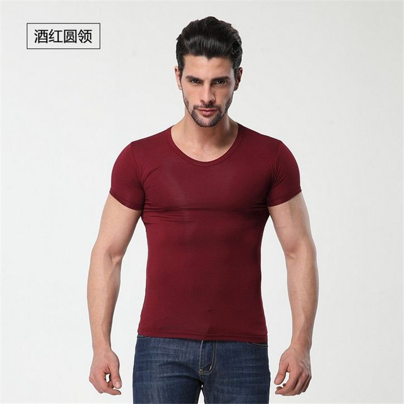 Modal Men's Crew Neck Short Sleeve T-Shirt Men's T-Shirt Cotton Solid Color Short Sleeve Trendy Base Shirt details Picture