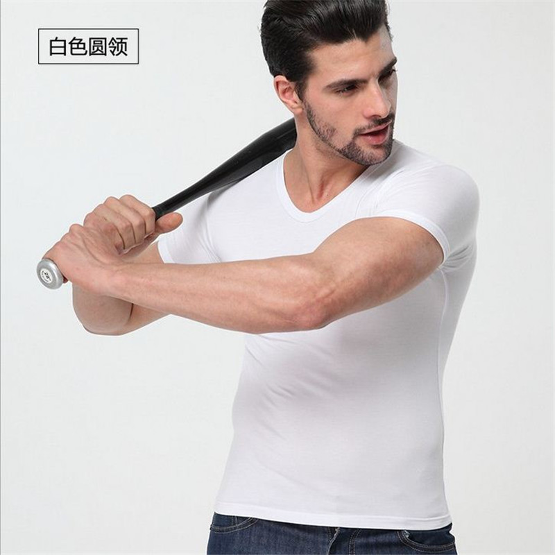 Modal Men's Crew Neck Short Sleeve T-Shirt Men's T-Shirt Cotton Solid Color Short Sleeve Trendy Base Shirt