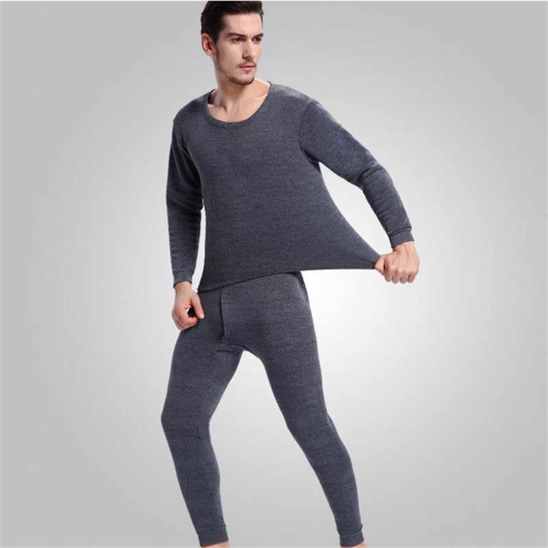 Traje de lencería térmica para hombres más peluche y engrosado color sólido comercio exterior de lana terno térmico tipo de stand fábrica directa details Picture