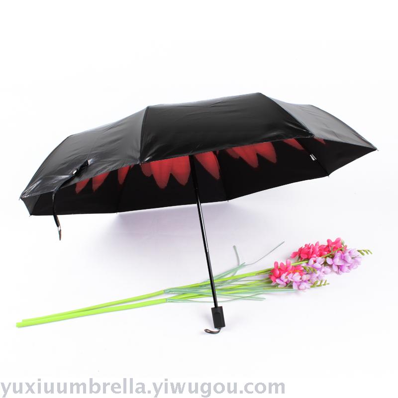 Black rubber umbrella, small black umbrella, UV-resistant sun umbrella, sunshade umbrella details Picture