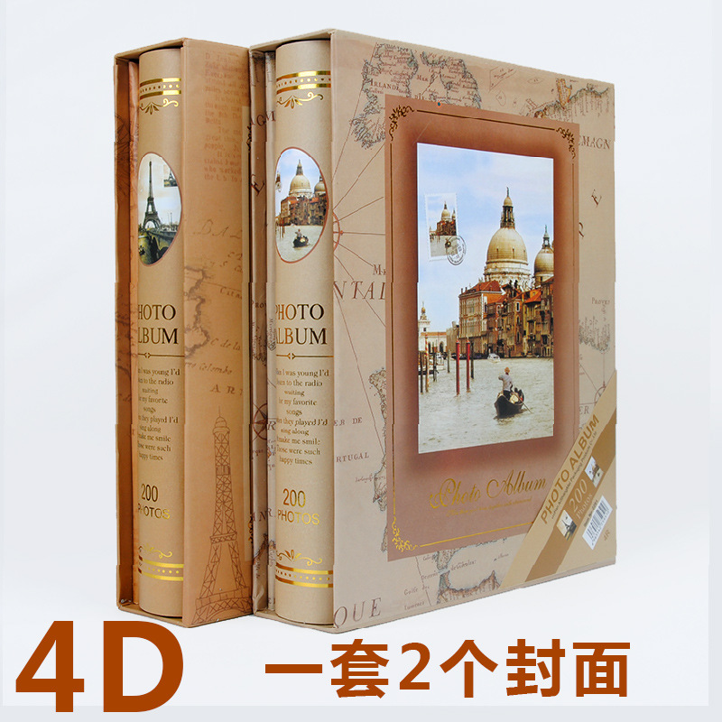 A 4D panoramic 6-inch photo album book with 200 pieces in a box and insert style, a retro family photo album