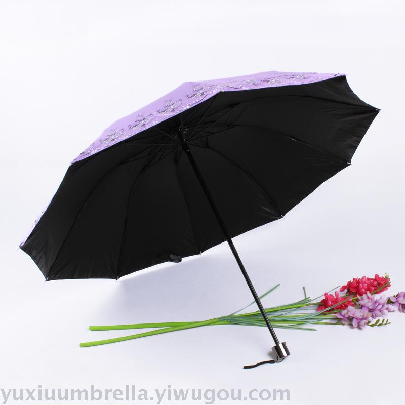 Uv-resistant black rubber sun protection women's sunshade umbrella, all-weather sun umbrella, reinforced 10-bone folding umbrella, portable Specification image