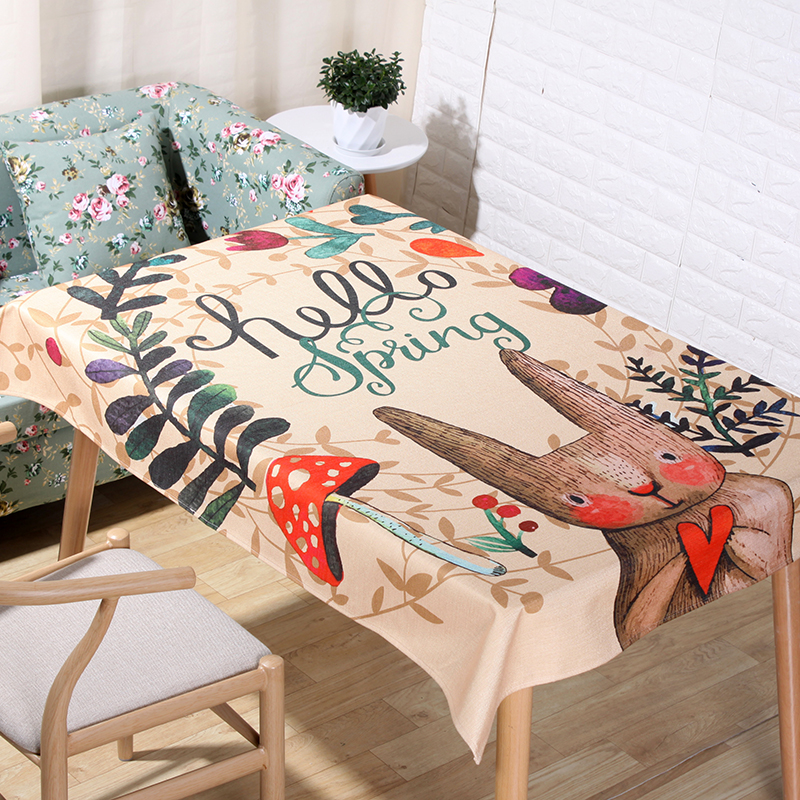 New tablecloths, linen, cotton and linen, one-piece consignment, animal cartoon, cotton and linen, cute tablecloths details Picture