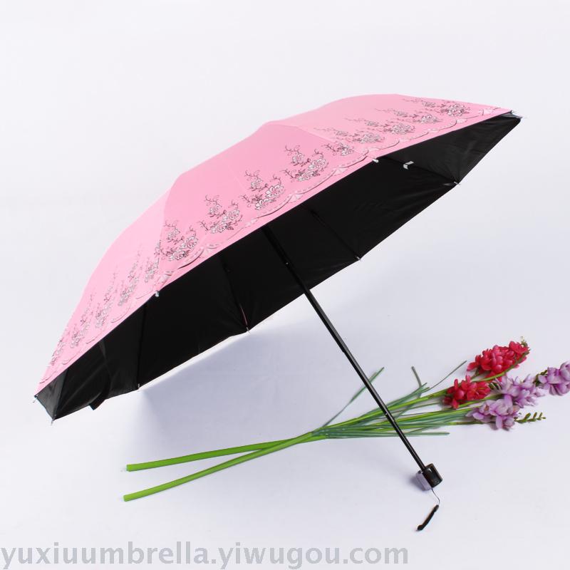Uv-resistant black rubber sun protection women's sunshade umbrella, all-weather sun umbrella, reinforced 10-bone folding umbrella, portable details Picture