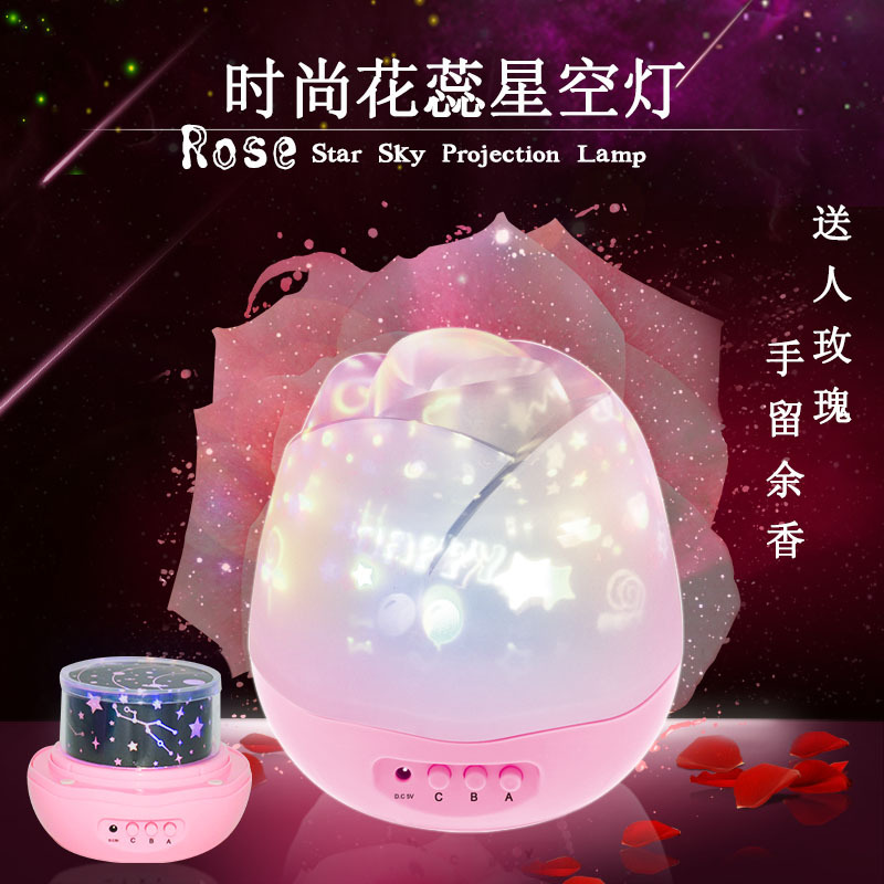 新款浪漫花蕾星空灯led满天星旋转投影灯星星夜空投影仪小夜灯产品图