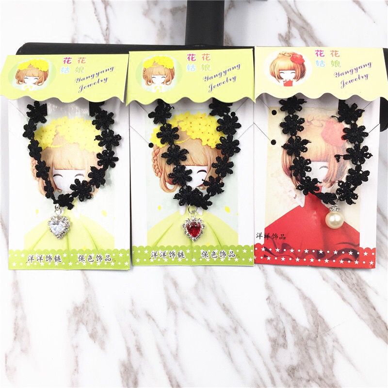 花边复古挂宝石锁骨链