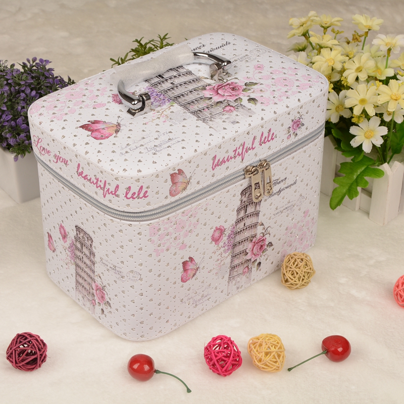 Guan Yu new fashion women with leather makeup box portable portable makeup bag three sets of makeup boxes