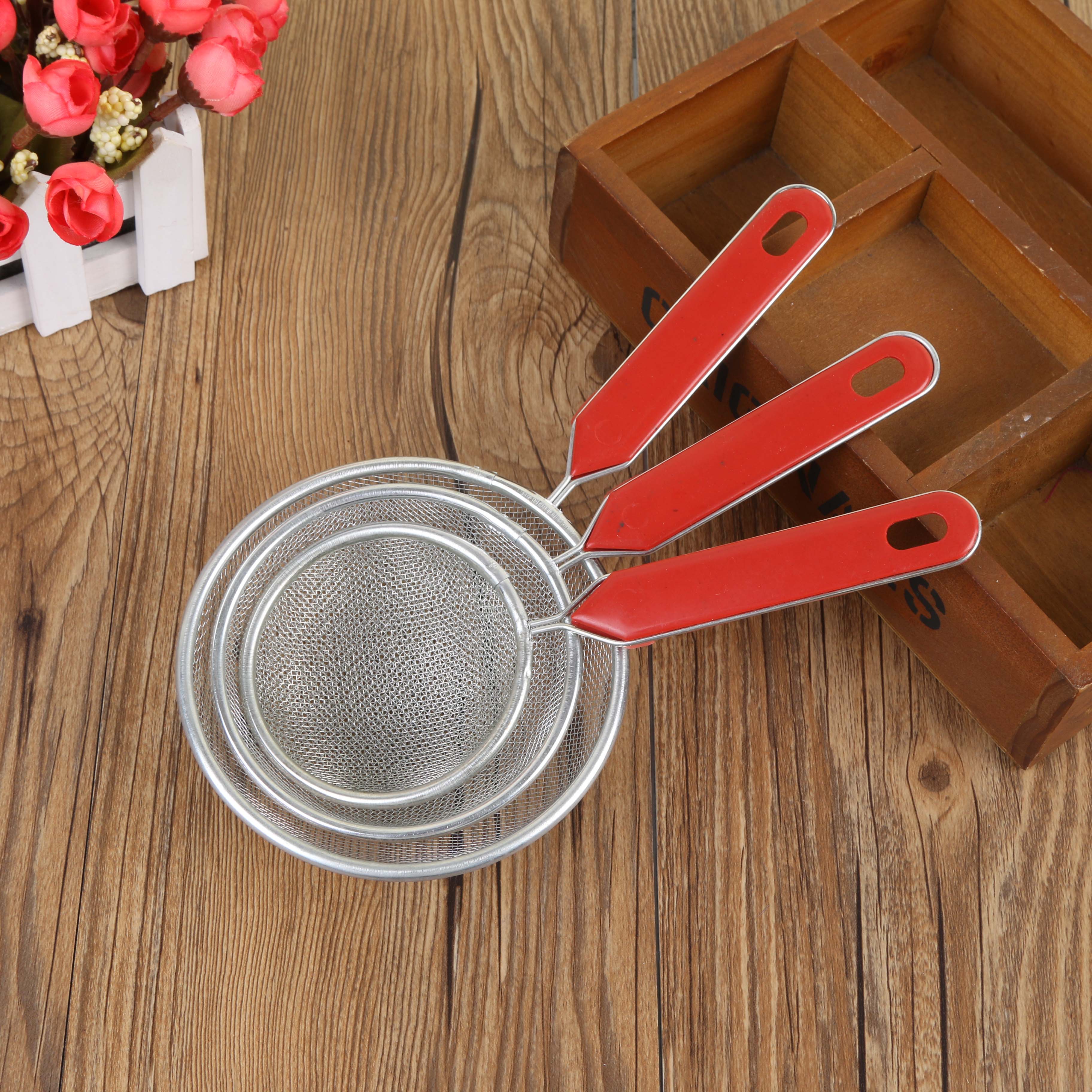 Stainless steel oil grid juice and soy milk filter screen, oil foam scooping spoon, strainer sieve details Picture