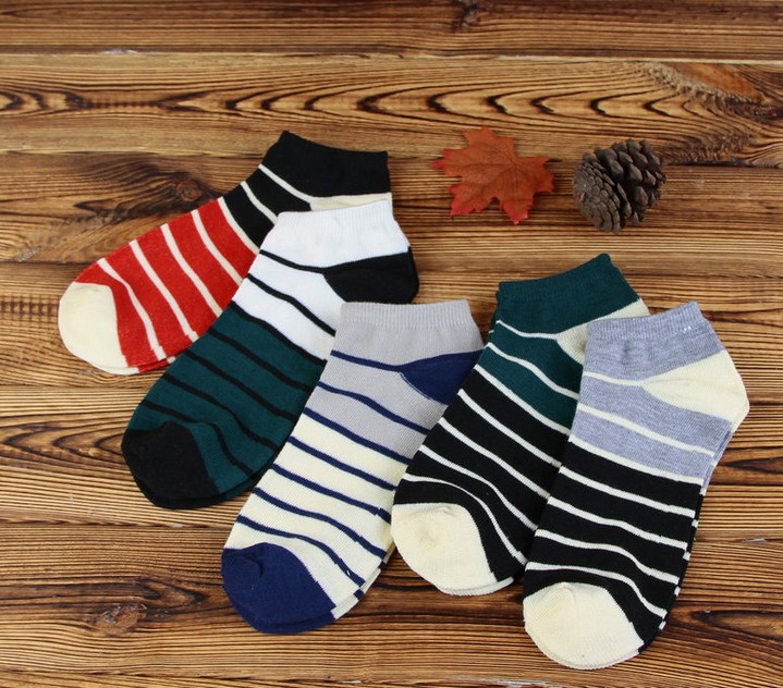 男士休闲条纹船袜 地摊袜子时尚全棉短筒男袜船袜