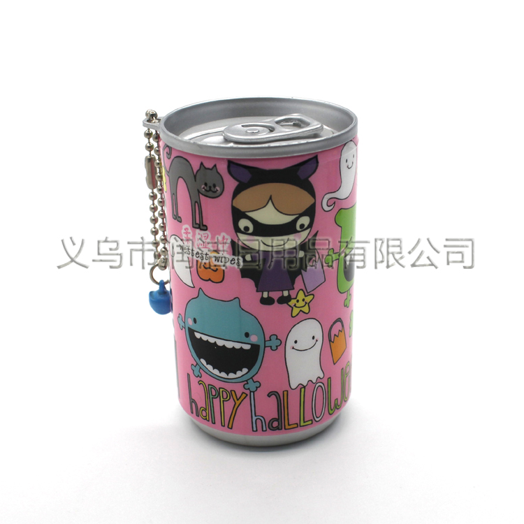 出口万圣卡通可乐罐桶装便携旅游湿巾30PCS