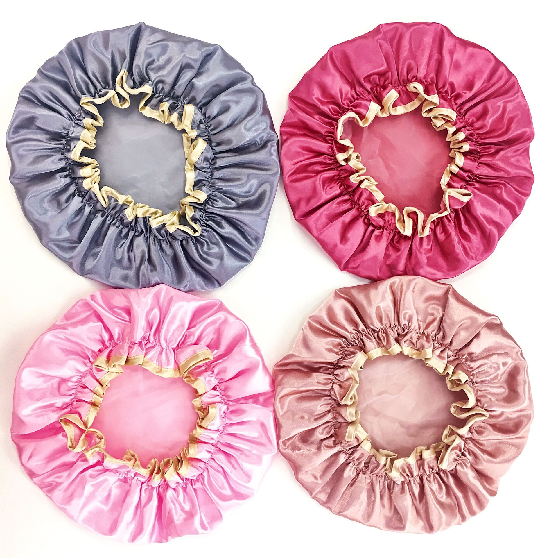 Factory direct sales of single-color double-layer waterproof shower caps, thickened oil-proof and oil-proof shower caps, and makeup and grooming caps details Picture