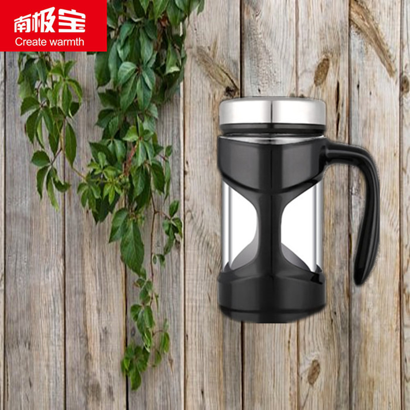 南极宝手柄杯高硼硅玻璃杯男女士商务杯水杯塑钢茶带茶漏茶杯产品图