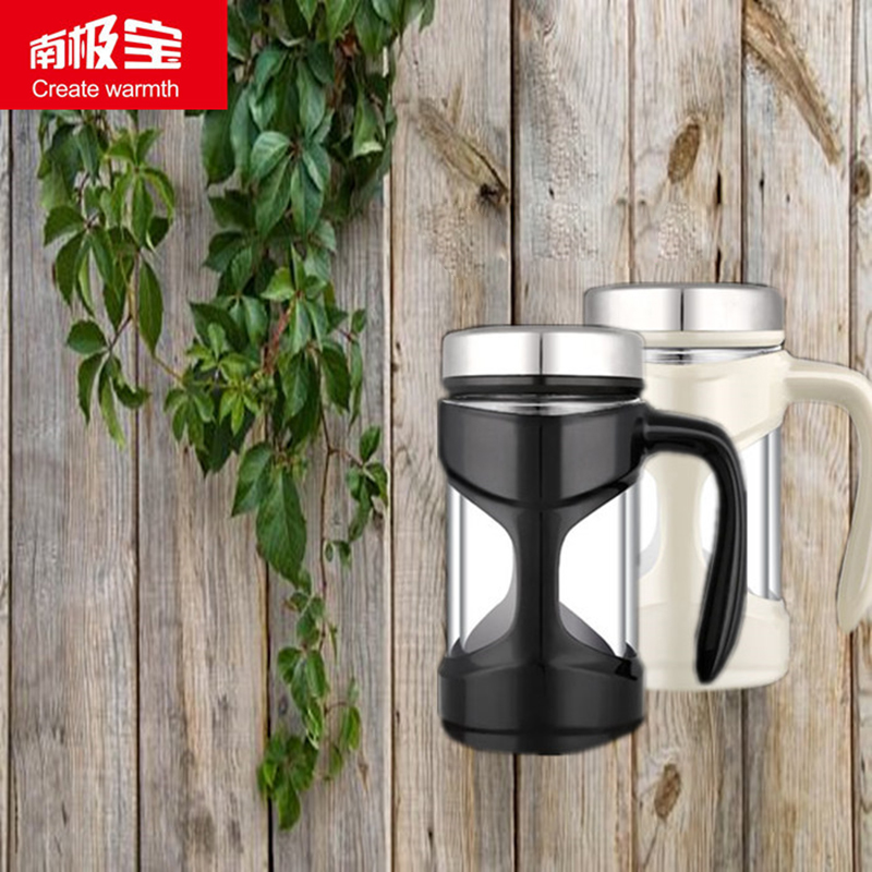 南极宝手柄杯高硼硅玻璃杯男女士商务杯水杯塑钢茶带茶漏茶杯细节图