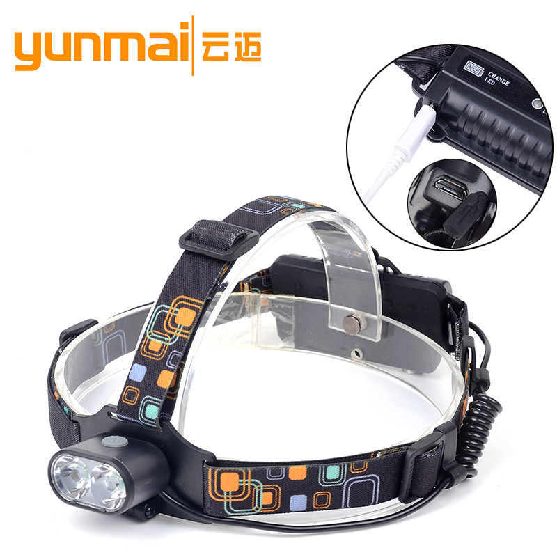 2T6强光头灯 便携户外迷你强光头灯 USB充电头灯 钓鱼灯图