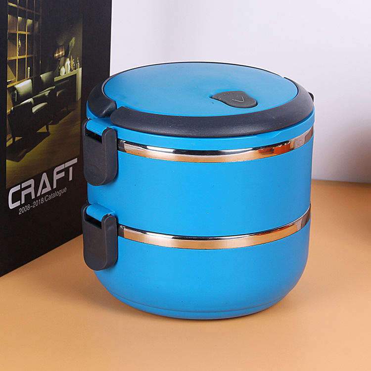 Stainless steel double-layer heat-insulating bowl, round lunch box, two-layer portable lunch box, student lunch box Specification image