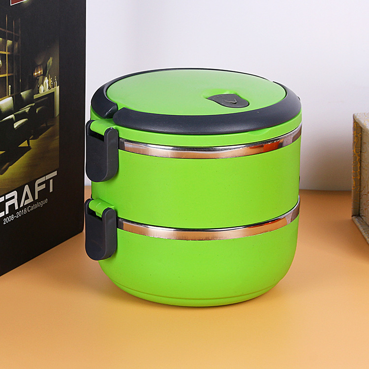 Stainless steel double-layer heat-insulating bowl, round lunch box, two-layer portable lunch box, student lunch box details Picture