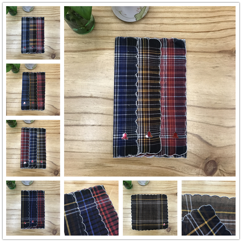 Classic dark cotton tooth edge check knitted multi-mixed 28CM handkerchief square handkerchief small headscarf