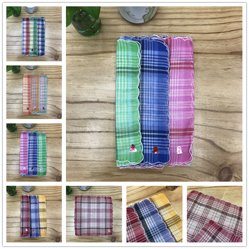 Classic cotton edge-to-edge plaid lady knitted multi-style mixed 28CM handkerchief square handkerchief small headscarf thumbnail
