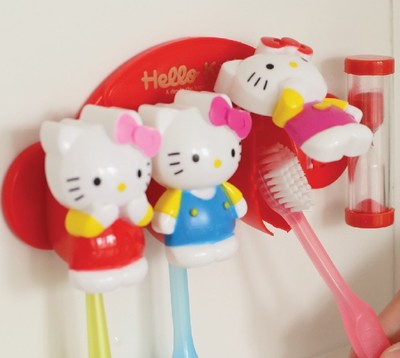 Creative cartoon KT Cat toothbrush holder Children's hourglass toothbrush holder 3PC