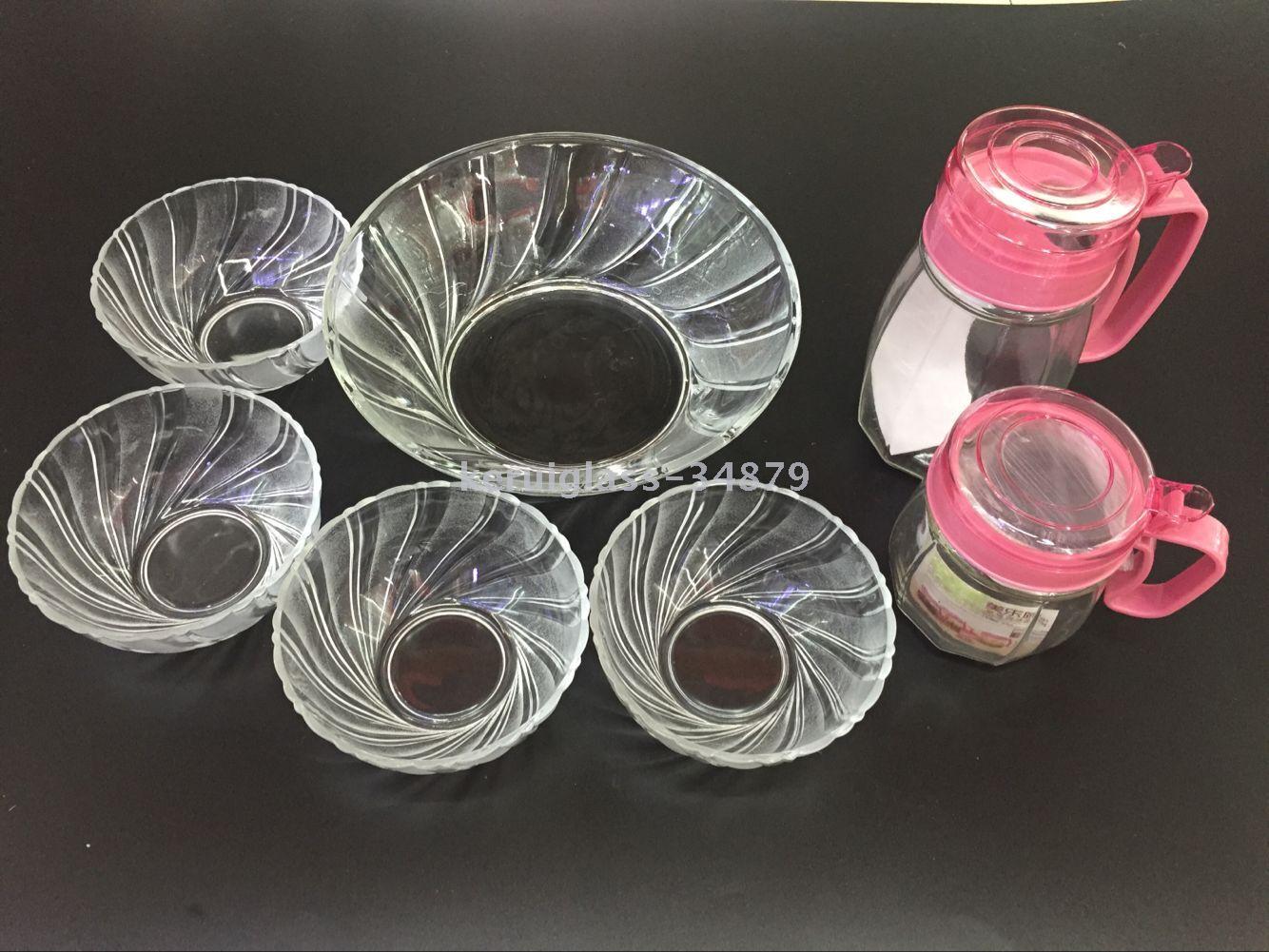 玻璃凤尾厨房七件套1大4小碗1油壶1调料瓶