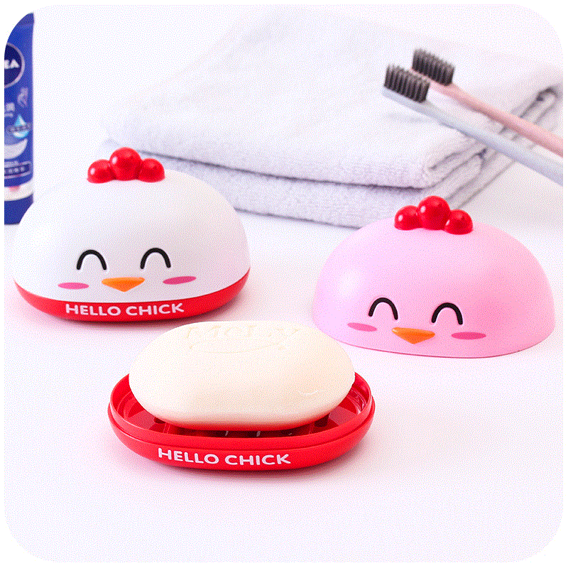 创意卡通小鸡香皂盒肥皂盒带盖防尘卫生间浴室塑料沥水肥皂盒皂托详情图2