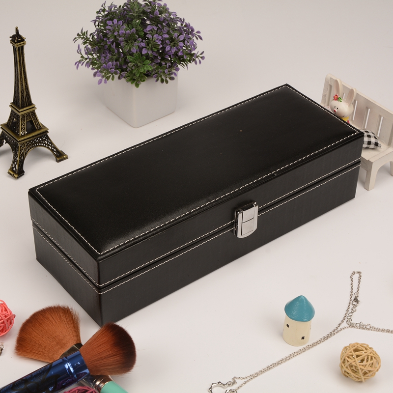 Guan Yu black full PU watch box six seat watch box display box professional custom jewelry box