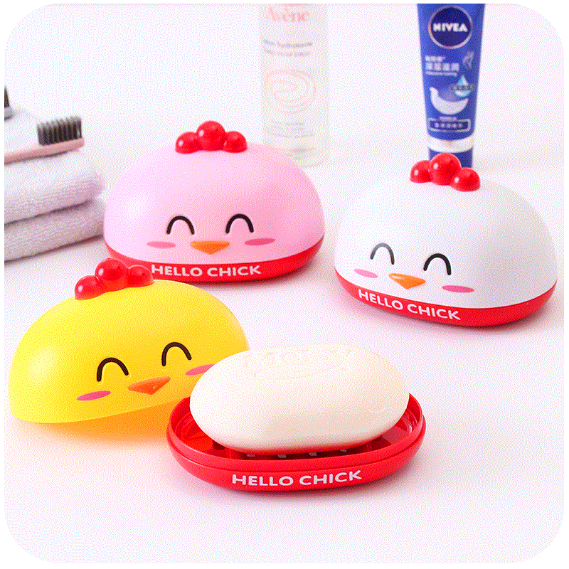 创意卡通小鸡香皂盒肥皂盒带盖防尘卫生间浴室塑料沥水肥皂盒皂托