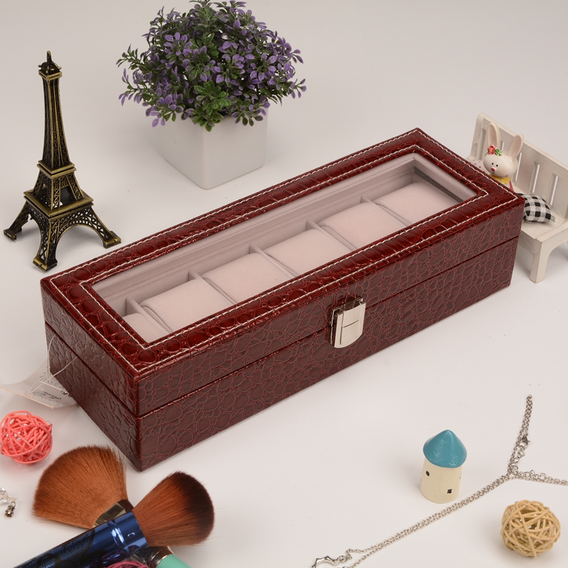 Guanyu PU six-seat watch box full skylight watch display box professional customized jewelry box