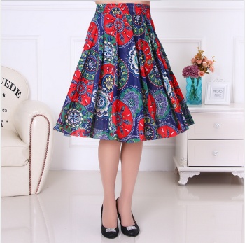 Slimming mid-length skirt, mid-length skirt for middle-aged and elderly people, floral sexy ice silk skirt, mom's dress