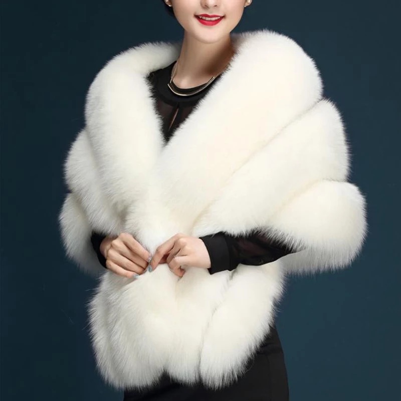 Autumn And Winter New Imitation Fox Fur Shawl Wedding Cloak Dress Imitation Fur Cloak Coat