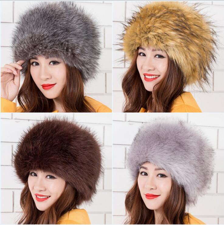 Autumn And Winter Fur Hat Imitation Fox Fur Round Flat Top Imitation Fur Thick Warm