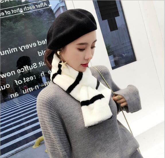 Faux Fur Plush Scarf Men's And Women's Striped Thick Warm Cross Neck Specification drawing