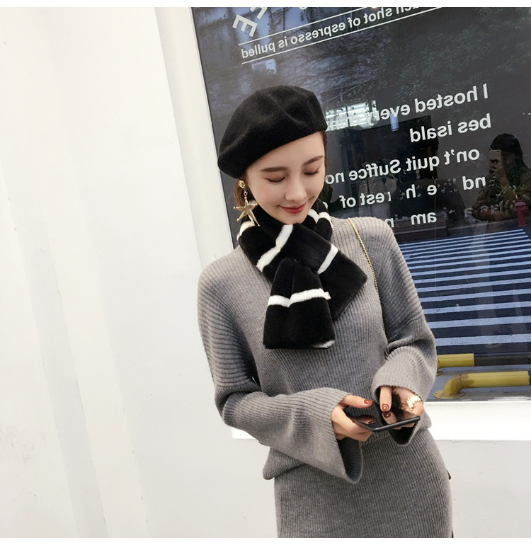 Faux Fur Plush Scarf Men's And Women's Striped Thick Warm Cross Neck