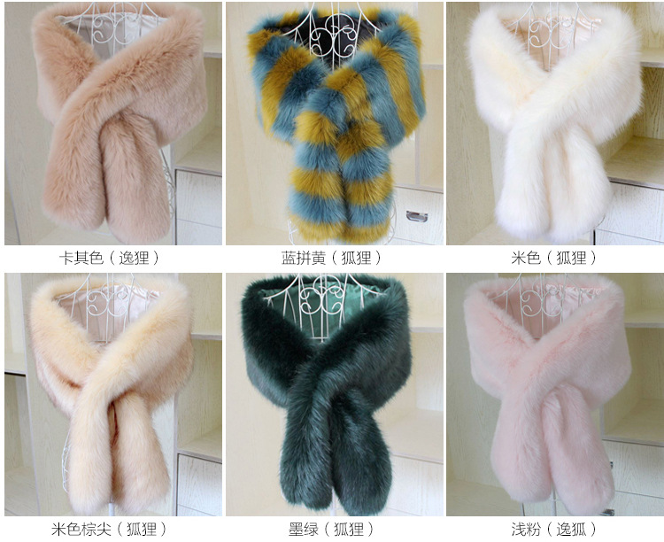 Faux Fox Fur Shawl Cape Fur Collar Long Hair Scarf details Picture