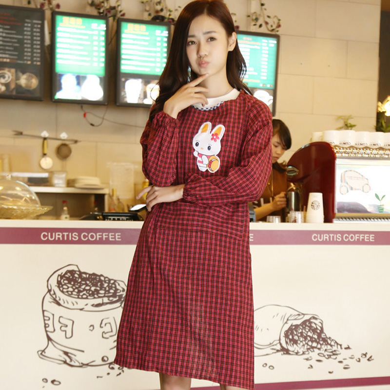 棉格加大加肥罩衣纯棉罩衣双兜带袖围裙厨房 居家用品