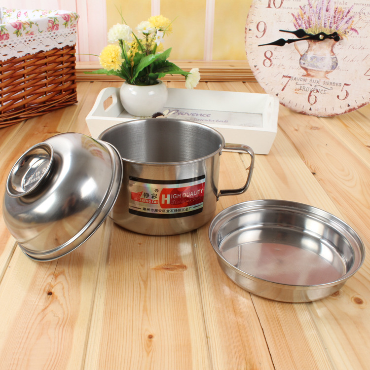 Double-layer stainless steel student lunch boxes and construction site lunch boxes with round handles from the ten-yuan store are available for wholesale at 9.9 yuan details Picture