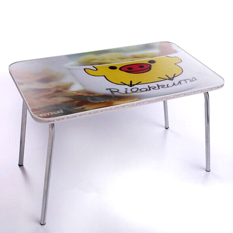 The computer desk on the bed is 60*40. The computer desk on the bed has U-shaped legs and can be folded. It is a cartoon computer desk Specification image