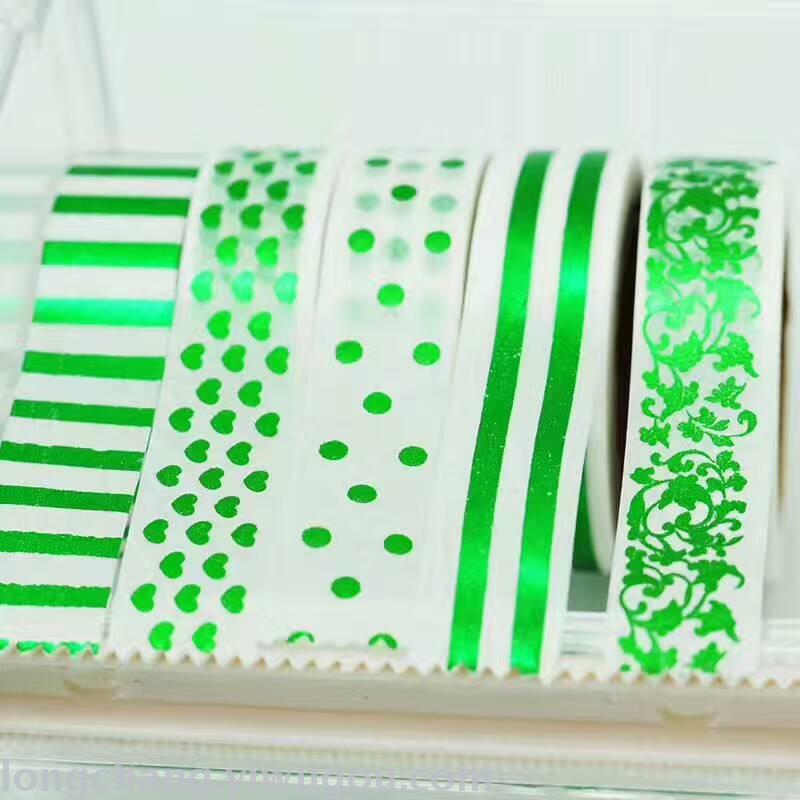 绿色烫金和纸胶带装饰手账标签日记1.5cm*10m细节图