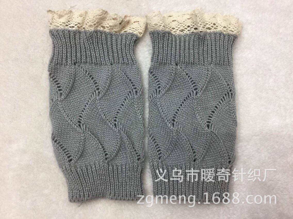 现货热卖韩美新款蕾丝花边袜套 镂空树叶毛线短款袜套厂家直销产品图
