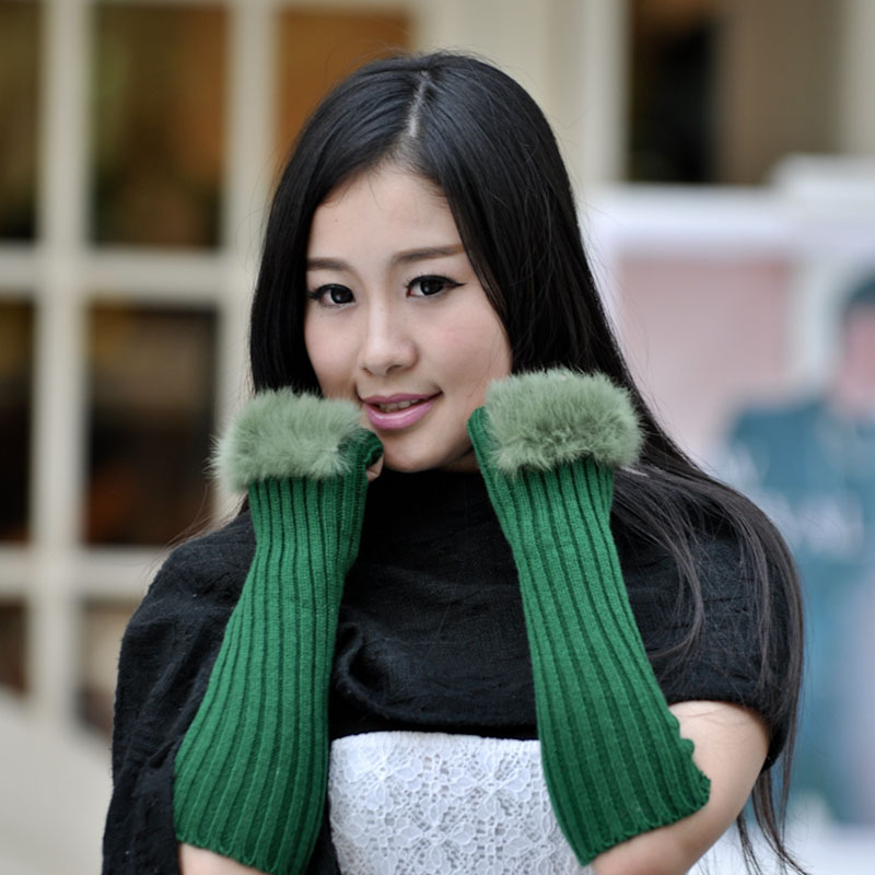 New wholesale Korean women's half - finger rabbit hair mouth woolen gloves manufacturer direct GL0001 thumbnail