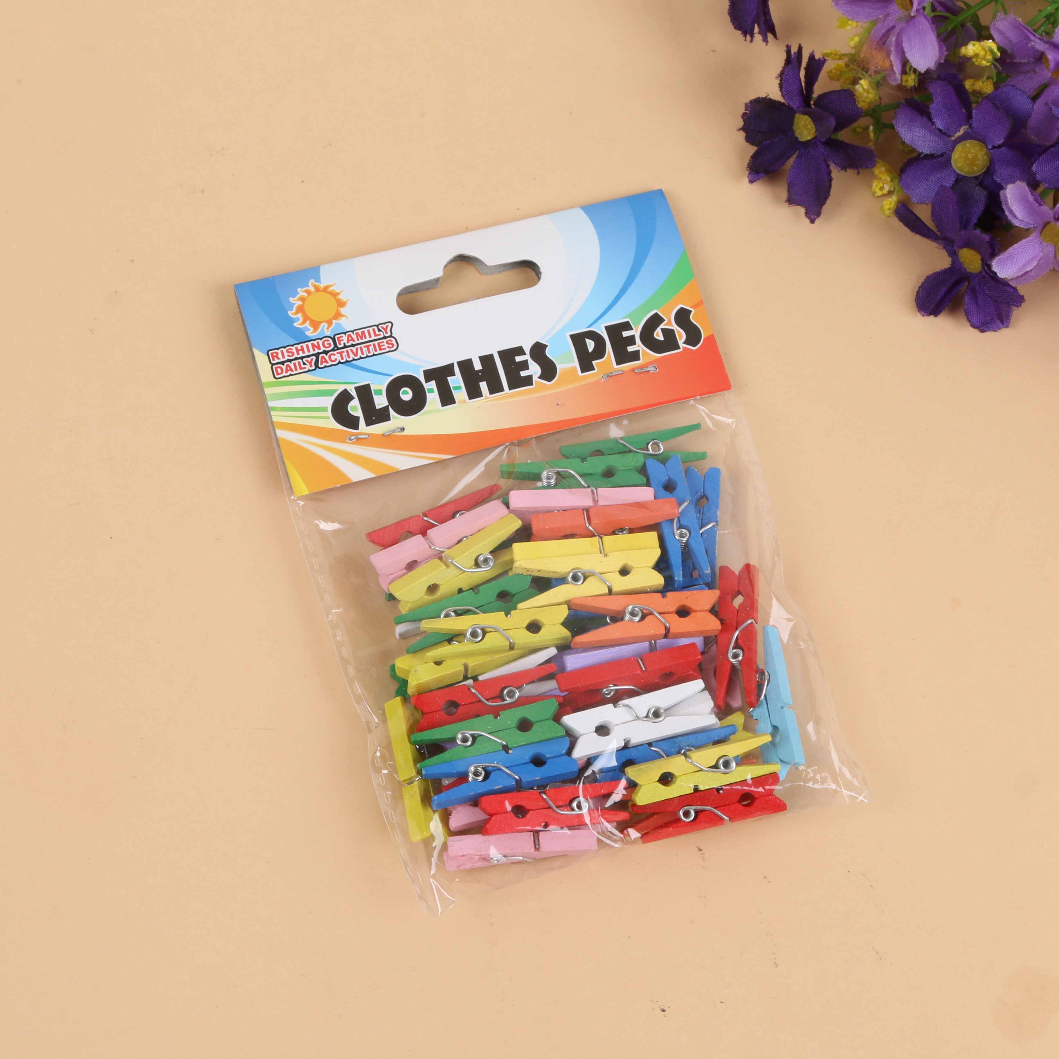 3公分彩色夹子木头纸张文件收纳分类票据夹封口夹50pcs