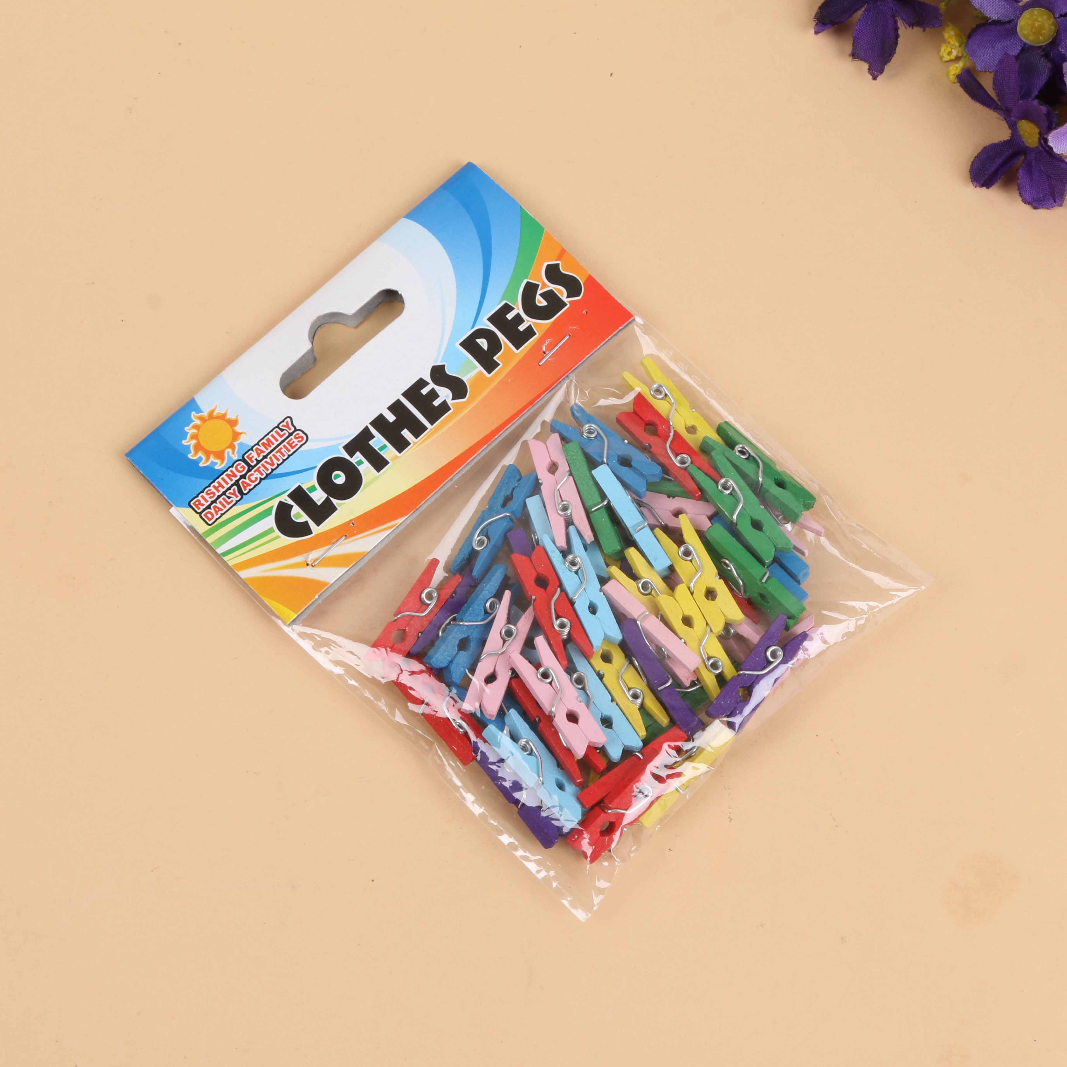 2.5公分彩夹子木头纸张文件收纳分类票据夹封口夹 50pcs产品图