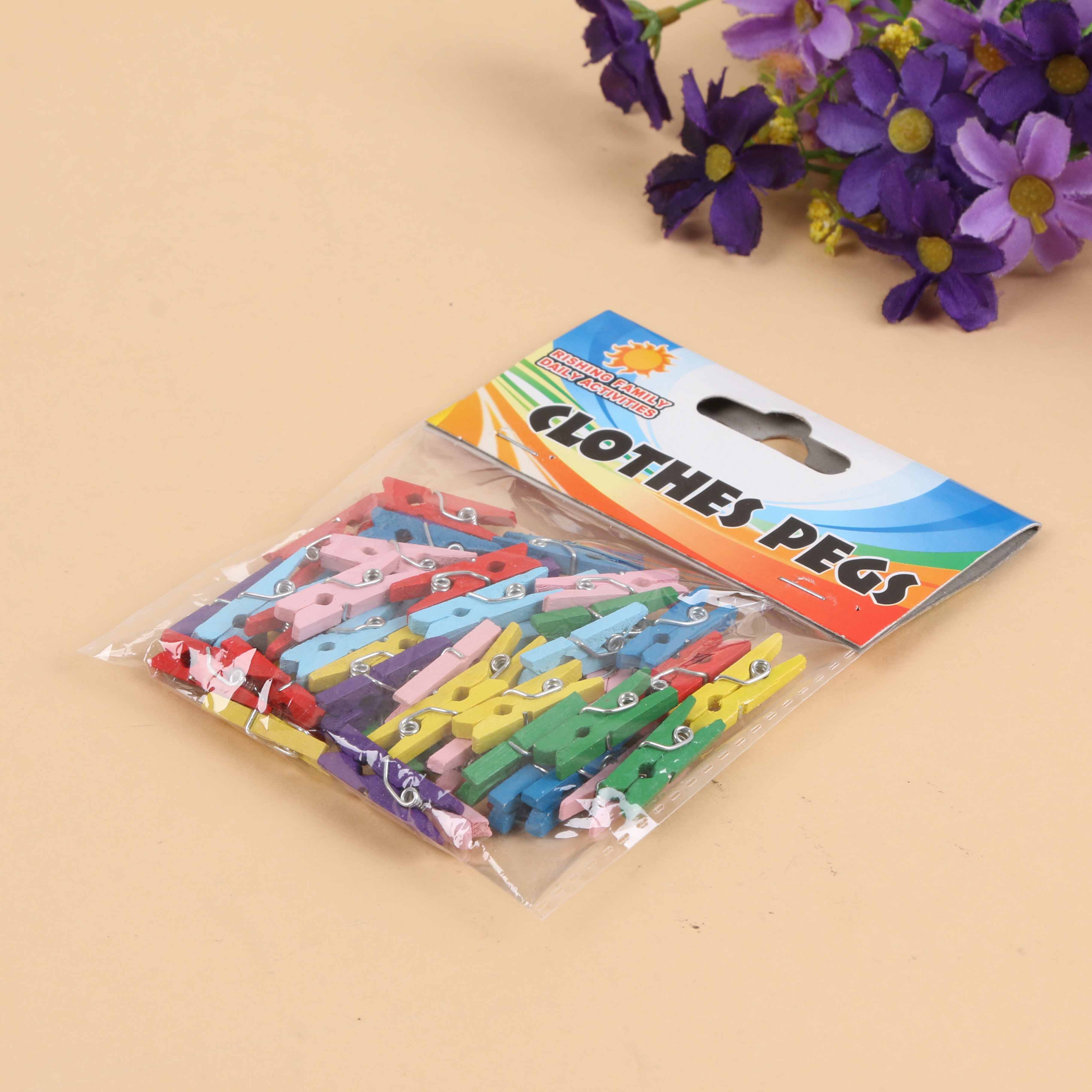 2.5公分彩夹子木头纸张文件收纳分类票据夹封口夹 50pcs细节图